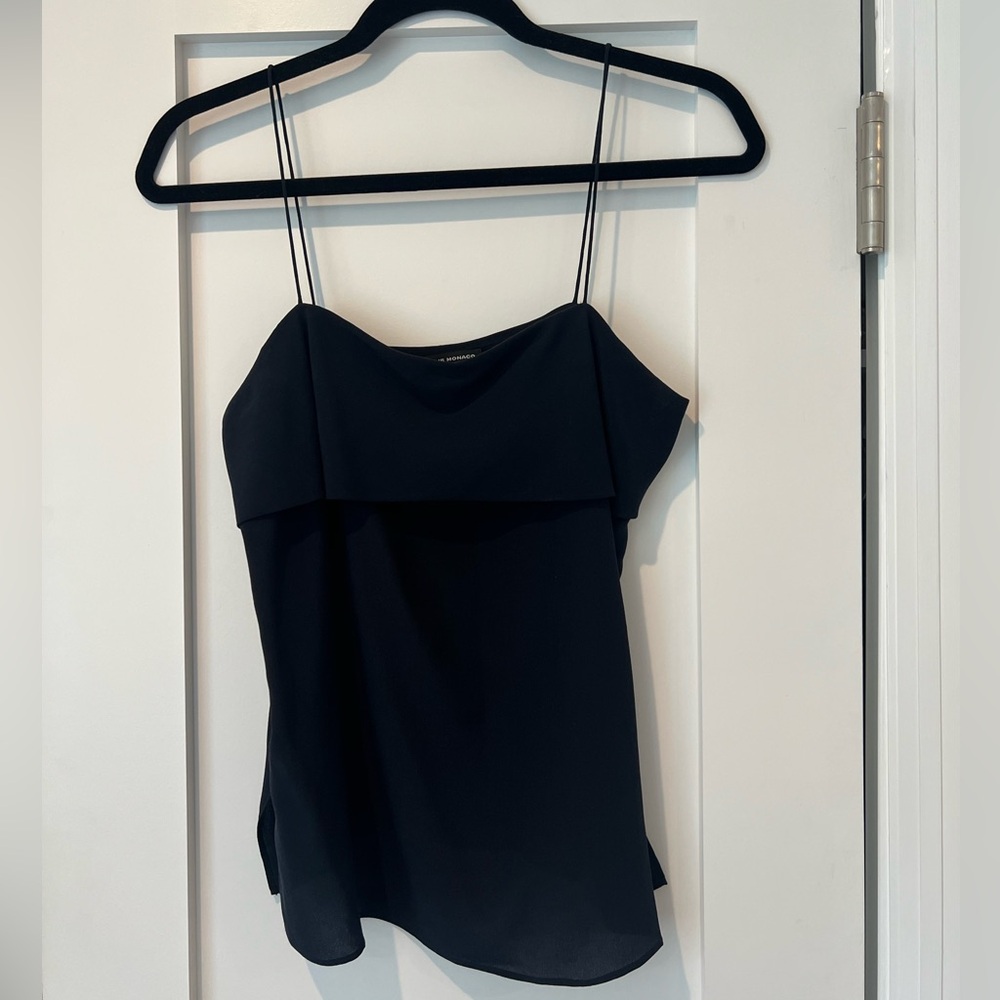 Club Monaco Black Silk Overlay Sleveless Spaghetti Strap Tank Top [Small]